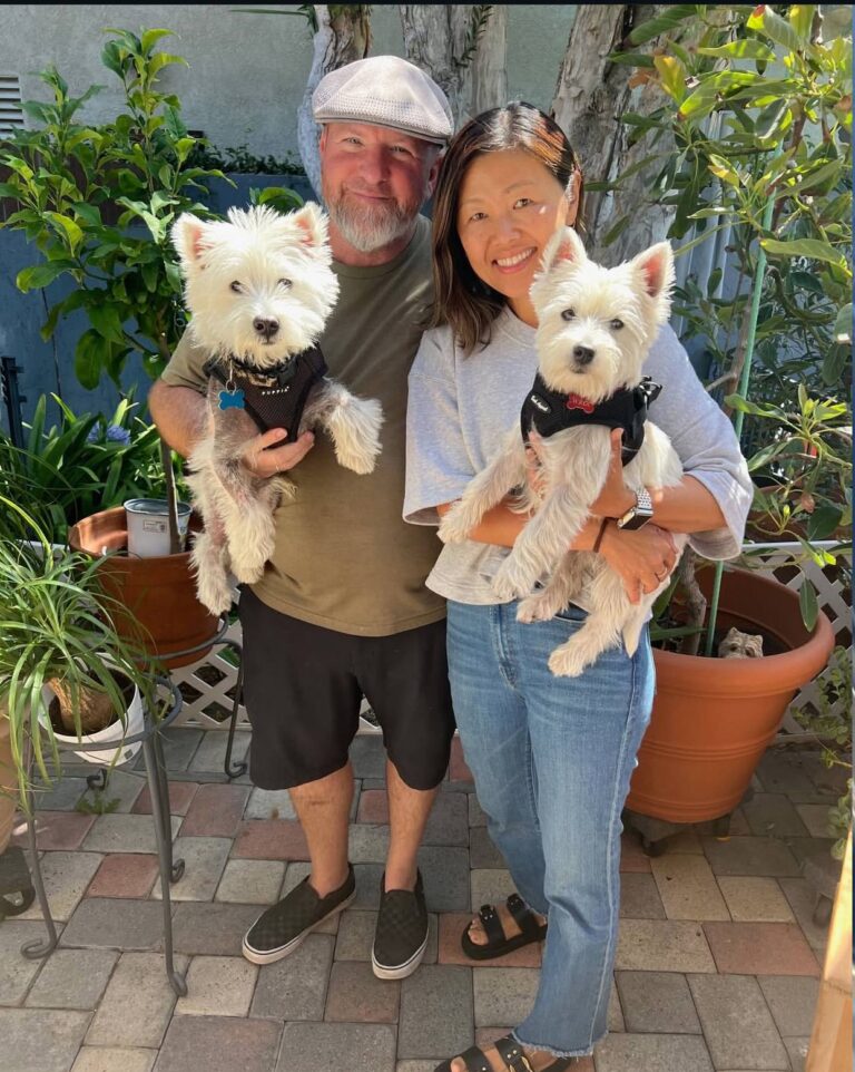 Jim & Mei Whitaker at home with their West Highland White Terrier